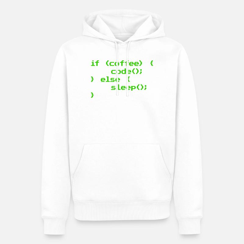 Ingen kaffe, ingen kodeprogrammerer, datalog - Herre Premium økologisk hoodie - hvid