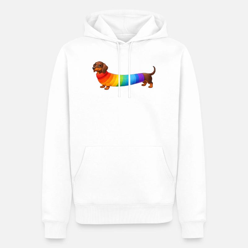 Dackel mit Regenbogen Pullover  - Männer Premium Bio Hoodie - Weiß