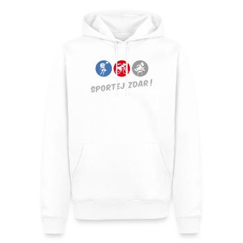 SPORTEJ ZDAR! - Männer Premium Bio Hoodie - Weiß - Vorne - Nico (187cm)