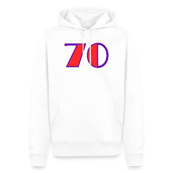 70. 70 ANS. 70e ANNIVERSAIRE. ANNIVERSAIRE 70 ANS. - Sweat à capuche Premium bio Homme - blanc - Devant - Nico (187cm)