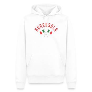 Bonassola Crossed Italian Flags Emblem - Men’s Premium Organic Hoodie - white - Front - Nico (187cm)