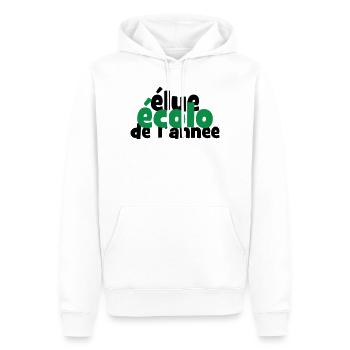 Distinction Elue Ecolo Année Typo - Sweat à capuche Premium bio Homme - blanc - Devant - Nico (187cm)