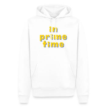 In Prime Time Retro 3D Typografie - Männer Premium Bio Hoodie - Weiß - Vorne - Nico (187cm)