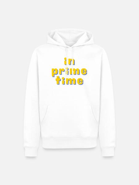 In Prime Time Retro 3D Typography - Men’s Premium Organic Hoodie - white
