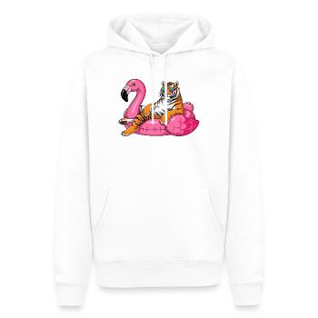 Cool Tiger auf Flamingo-Boje – Sommer-Rig-Design - Männer Premium Bio Hoodie - Weiß - Vorne - Nico (187cm)