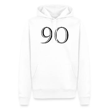 90. 90 ANS. 90e ANNIVERSAIRE. ANNIVERSAIRE 90 ANS. - Sweat à capuche Premium bio Homme - blanc - Devant - Nico (187cm)