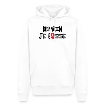 Demain je bosse humour flemme procrastination - Sweat à capuche Premium bio Homme - blanc - Devant - Nico (187cm)