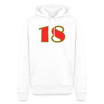 18. 18 JAHRE ALT. 18-JÄHRIGES JUBILÄUM. 18. GEBURTSTAG. - Männer Premium Bio Hoodie - Weiß - Vorne - Nico (187cm)