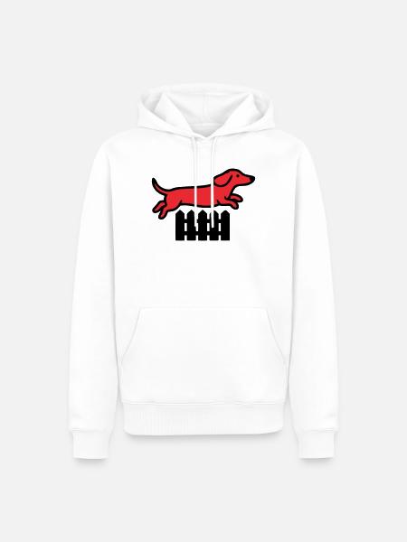 Dackel Sprung Zaun Agility - Männer Premium Bio Hoodie - Weiß
