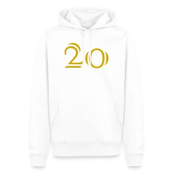 20. 20e ANNIVERSAIRE. ANNIVERSAIRE 20 ANS. 20 ANS. - Sweat à capuche Premium bio Homme - blanc - Devant - Nico (187cm)