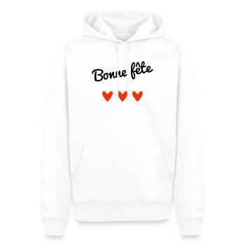 BONNE FÊTE. FÊTE DES MÈRES. FÊTE DES PÈRES. FÊTE - Sweat à capuche Premium bio Homme - blanc - Devant - Nico (187cm)