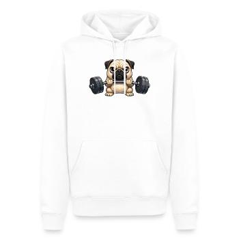 Carlin cool avec un bodybuilder de fitness cartoon avec haltères - Sweat à capuche Premium bio Homme - blanc - Devant - Nico (187cm)