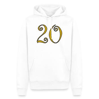 20. 20. JAHRESTAG. 20-JÄHRIGES JUBILÄUM. 20 JAHRE. - Männer Premium Bio Hoodie - Weiß - Vorne - Nico (187cm)