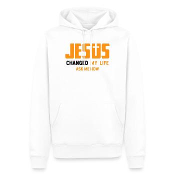 Jesus Changed My Life Ask Me How Design - Männer Premium Bio Hoodie - Weiß - Vorne - Nico (187cm)