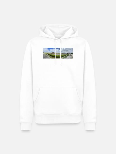 Panoramafeld mit Graben und Blumen - Männer Premium Bio Hoodie - Weiß