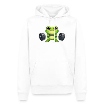 Kraftfrosch beim Heben schwerer Gewichte - Männer Premium Bio Hoodie - Weiß - Vorne - Nico (187cm)