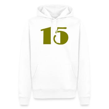 15. 15 ANS. 15e ANNIVERSAIRE. ANNIVERSAIRE 15 ANS. - Sweat à capuche Premium bio Homme - blanc - Devant - Nico (187cm)