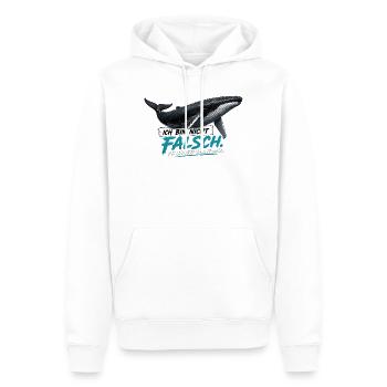 Buckelwal Statement – Ich bin nur hier falsch - Männer Premium Bio Hoodie - Weiß - Vorne - Nico (187cm)