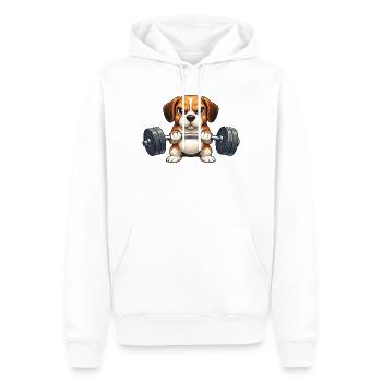 Kraftdogge Hantelheld - Männer Premium Bio Hoodie - Weiß - Vorne - Nico (187cm)