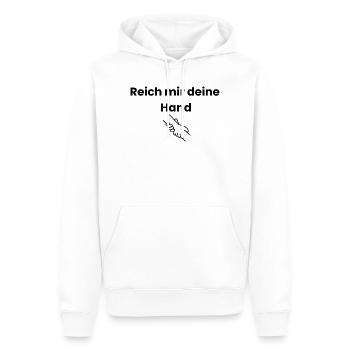 Zusammenhalt: Reich mir deine Hand - Männer Premium Bio Hoodie - Weiß - Vorne - Nico (187cm)