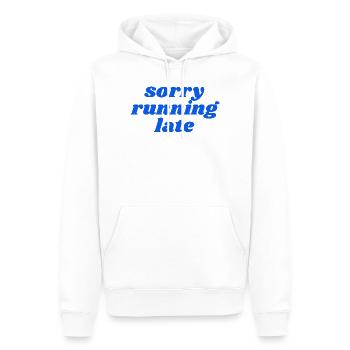 sorry running late - Männer Premium Bio Hoodie - Weiß - Vorne - Nico (187cm)