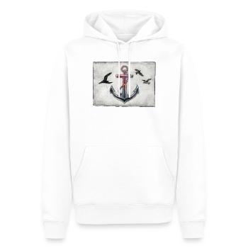 Ancre avec mouettes - Gravée à la main imprimable - Sweat à capuche Premium bio Homme - blanc - Devant - Nico (187cm)