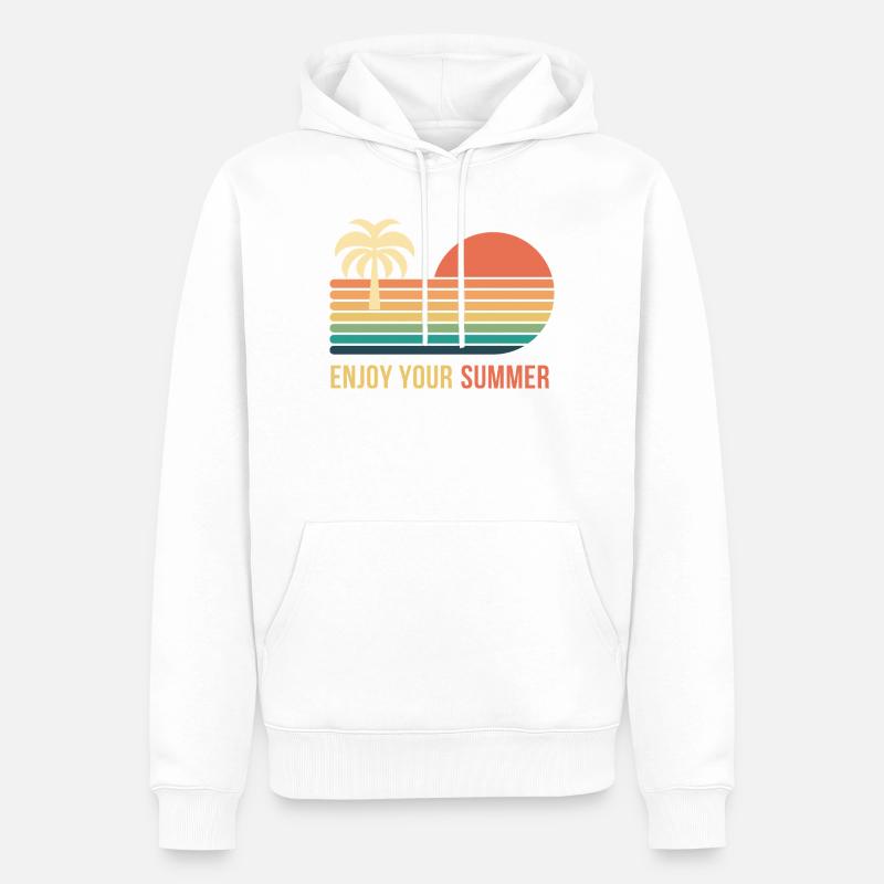 Coucher de soleil rétro palmier - Sweat à capuche Premium bio Homme - blanc