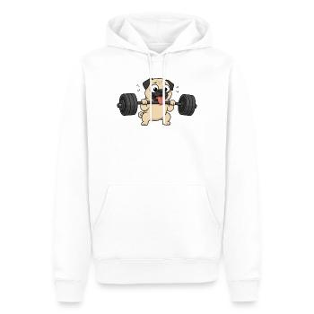 Süß Mops Cartoon Fitness Bodybuilder Gewichtheber - Männer Premium Bio Hoodie - Weiß - Vorne - Nico (187cm)