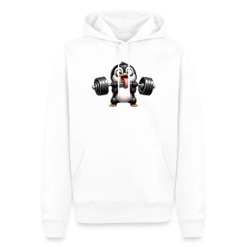 Dessin animé drôle de Radin de la salle de sport de haltérophilie Penguin - Sweat à capuche Premium bio Homme - blanc - Devant - Nico (187cm)