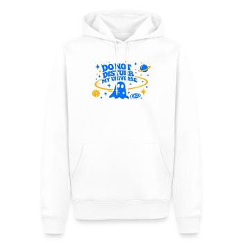 DO NOT DISTURB MY UNIVERSE - Männer Premium Bio Hoodie - Weiß - Vorne - Nico (187cm)