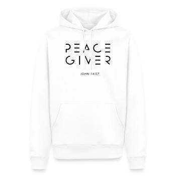 PEACEGIVER - Men’s Premium Organic Hoodie - white - Front - Nico (187cm)