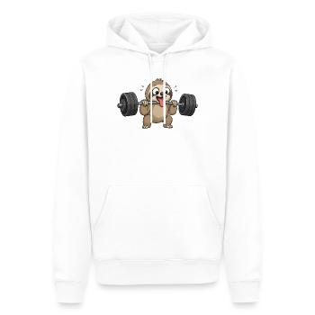 Dessin animé paresseux mignon Entraînant musculation avec haltères - Sweat à capuche Premium bio Homme - blanc - Devant - Nico (187cm)