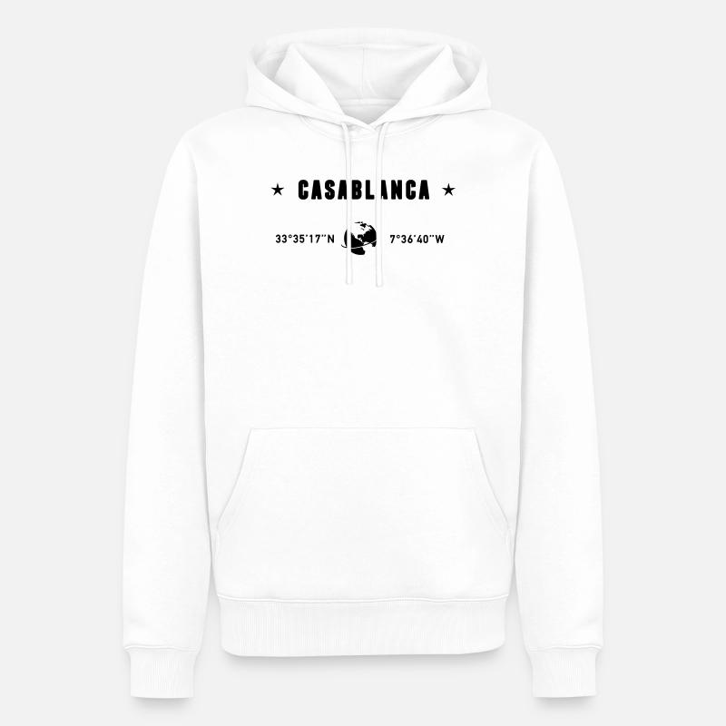 Casablanca Maroc Coordonnées Planète Terre - Sweat à capuche Premium bio Homme - blanc