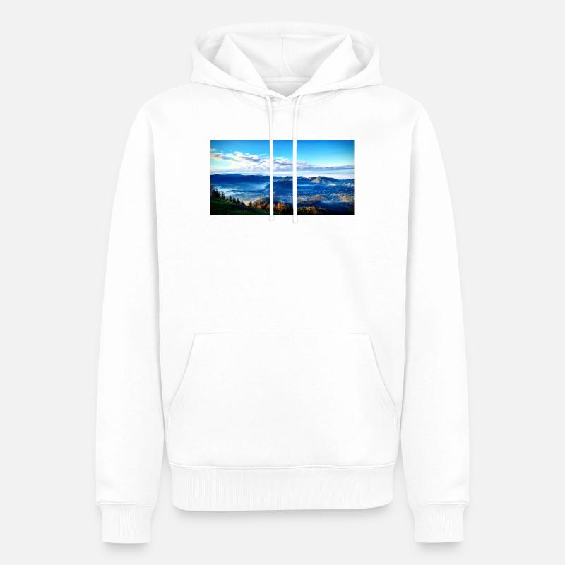 Morgennebel Berglandschaft - Männer Premium Bio Hoodie - Weiß