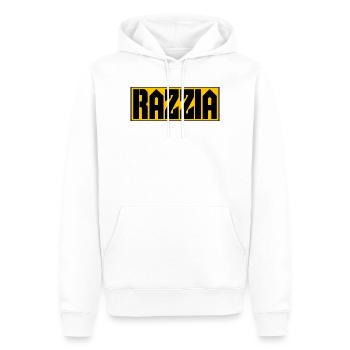 RAZZIA Typo Kontrast Gelb Schwarz - Männer Premium Bio Hoodie - Weiß - Vorne - Nico (187cm)
