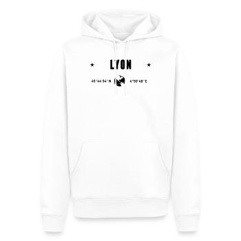 Lyon France Coordonnées Gps Globe - Sweat à capuche Premium bio Homme - blanc - Devant - Nico (187cm)