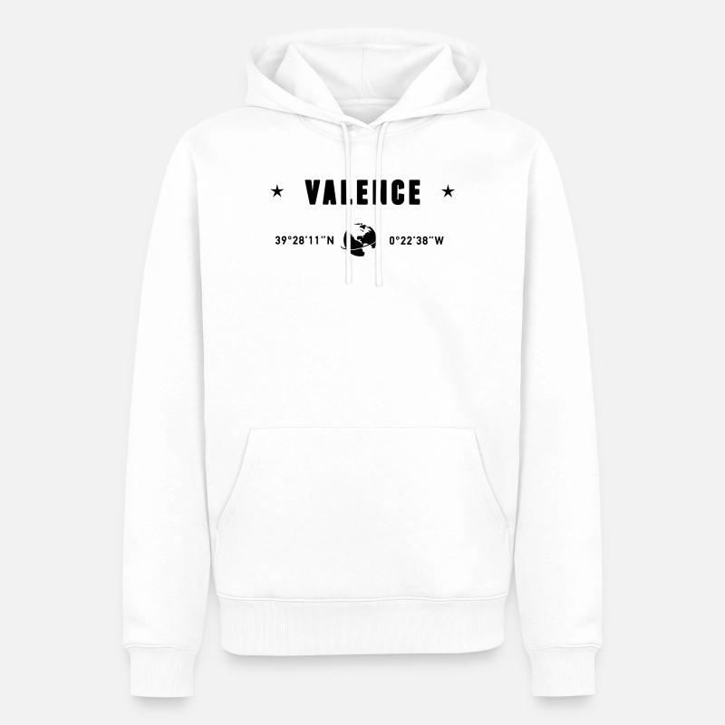 Valence, Espagne, coordonnées GPS, globe - Sweat à capuche Premium bio Homme - blanc
