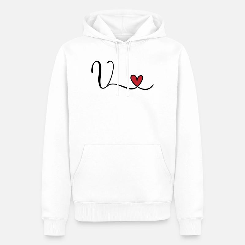 Lettre V Monogramme Cœur Initial - Sweat à capuche Premium bio Homme - blanc