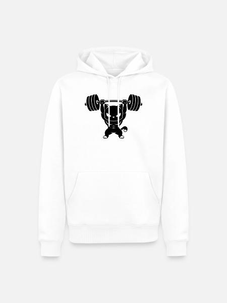 Muskelkatze stemmt schwere Hantel - Männer Premium Bio Hoodie - Weiß