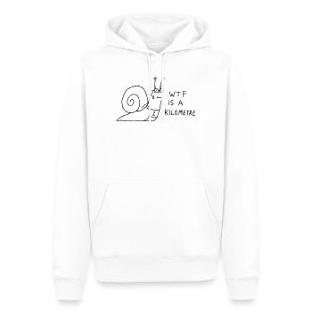Was zum Teufel ist ein lustiger Kilometer-Schneckenläufer - Männer Premium Bio Hoodie - Weiß - Vorne - Nico (187cm)