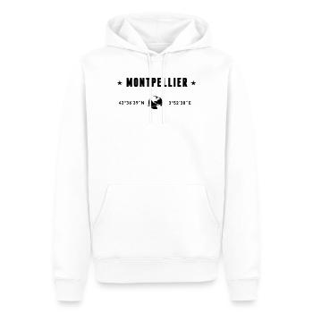 Montpellier France Coordonnées Gps Globe - Sweat à capuche Premium bio Homme - blanc - Devant - Nico (187cm)