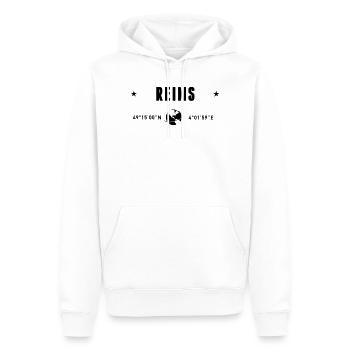 Reims France Coordonnées Gps Globe - Sweat à capuche Premium bio Homme - blanc - Devant - Nico (187cm)