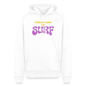 J'ai Surf Violet — Humour surfeur - Sweat à capuche Premium bio Homme - blanc - Devant - Nico (187cm)