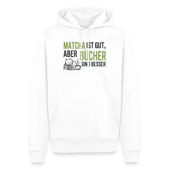Cozy Bücher & Matcha Katze T-Shirt Geschenk - Männer Premium Bio Hoodie - Weiß - Vorne - Nico (187cm)