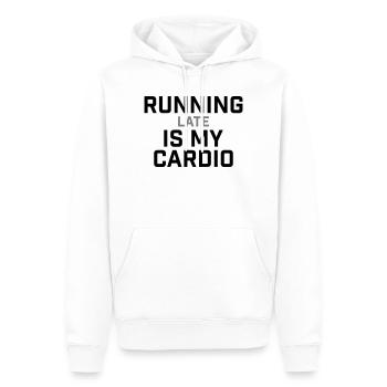 Courir en retard, c’est mon cardio qui le dit - Sweat à capuche Premium bio Homme - blanc - Devant - Nico (187cm)