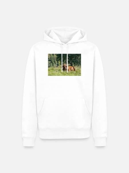 Alpen-Idylle: Kuh auf bayerischer Alm - Männer Premium Bio Hoodie - Weiß