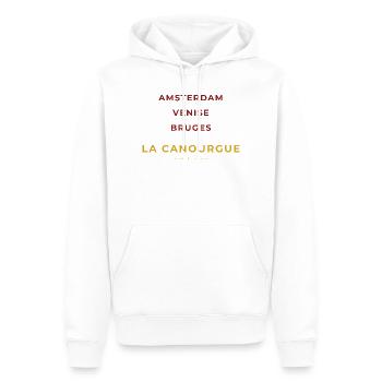 La Canourgue Lozère - Amsterdam - Venise - Bruges - Sweat à capuche Premium bio Homme - blanc - Devant - Nico (187cm)