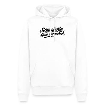 Schlagfertig. Aber nur verbal. - Männer Premium Bio Hoodie - Weiß - Vorne - Nico (187cm)