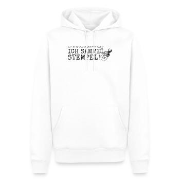 Schritte sammeln kann jeder – Ich sammel Stempel - Männer Premium Bio Hoodie - Weiß - Vorne - Nico (187cm)