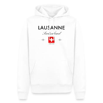 Lausanne Schweiz Koordinaten Reise Souvenir - Männer Premium Bio Hoodie - Weiß - Vorne - Nico (187cm)